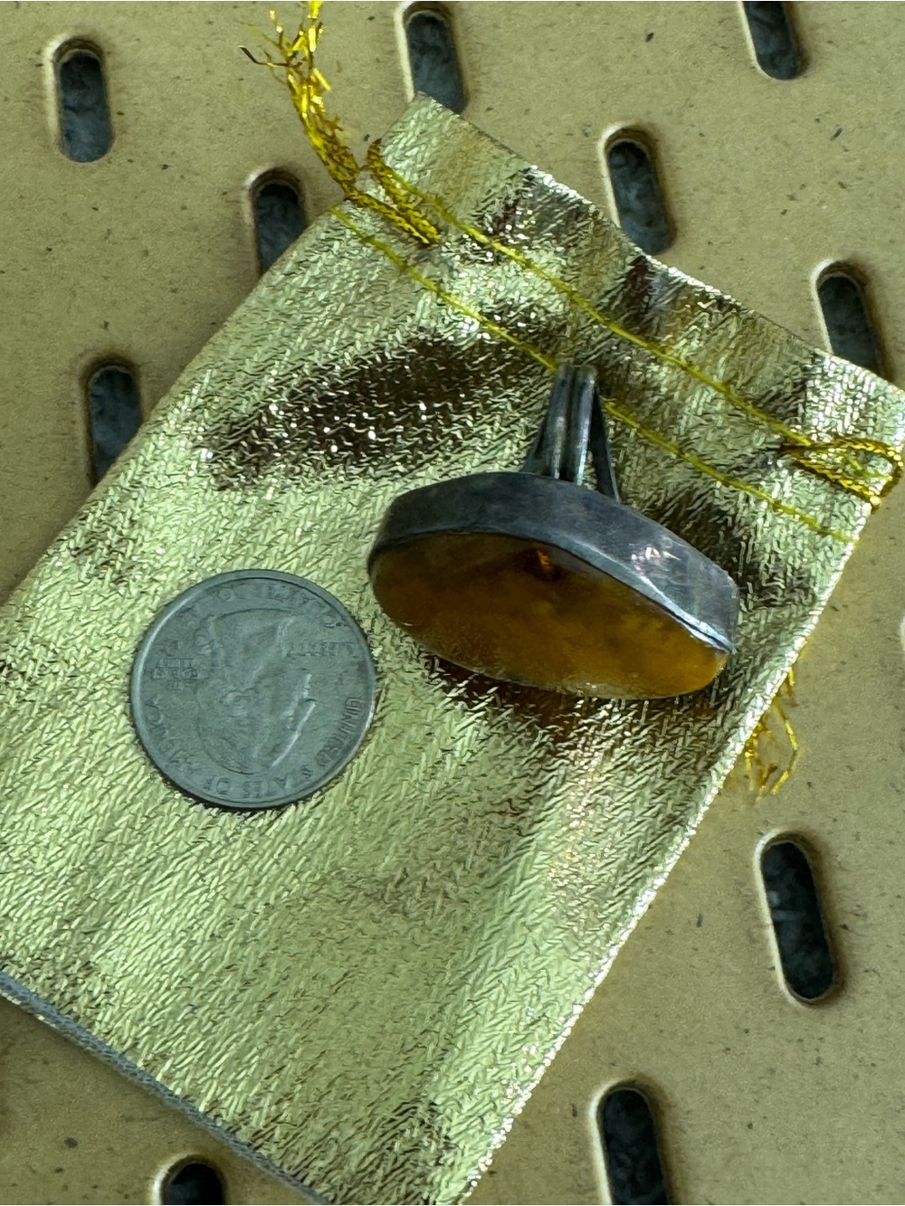 Large vintage sterling silver genuine butterscotch Baltic amber ring size 7 - Picture 9 of 10